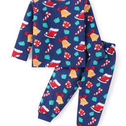Babyhug Cotton Knit Full Sleeves Christmas Theme Print Night Suit - Navy Blue-image-51