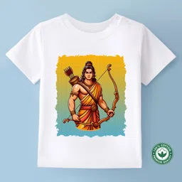 BLUSHES Dussehra Theme 100% Cotton Half Sleeves Lord Rama Printed Tee - White-picture-44