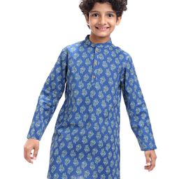 Pine Kids Cotton Woven Kurta with Floral Print - Navy Blue-image-8