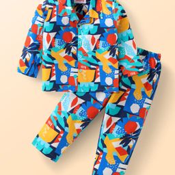 Babyhug Cotton Woven Full Sleeves Night Suit With Abstract Print - Blue & Red-image-82