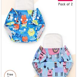 BabyhugFree Size Cactus & Monster Print Reusable Cloth Diaper with Inserts Pack of 2 - Multicolour-11