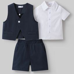 Mark & Mia Cotton Half Sleeves 3 Piece Party Suit -Navy Blue & White-image-101