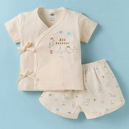 Zero Interlock Knit Half Sleeves Shorts Nightsuit with Sea Life Print - Offwhite-image-64