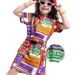 OLLINGTON ST. Cotton Co-ords Set Japan Theme Printed Half Sleeves Top & Skirt - Multicolor-image-82