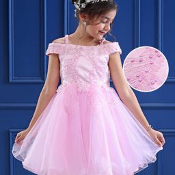 Mark & Mia Woven Cold Shoulder Sleeves Party Dress With Embroidery Pearl & Sequin Detailing - Pink-image-72