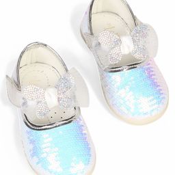Lil Lollipop Bow & Butterfly Applique Detailed Sequins Embellished Mary Jane Ballerinas With Velcro Closure - White-image-94