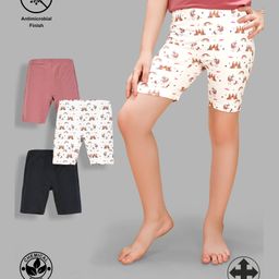 TRESNOVA Cotton Lycra Pack Of 3 Anti Microbial Finish & Smart Waistband Technology Unicorn Printed & Solid Cycling shorts - White Black & Pink-image-92