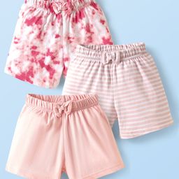 Kookie Kids Single Jersey Knit Shorts with Tie Dye Design and Bow Applique Pack of 2 - Pink-image-24
