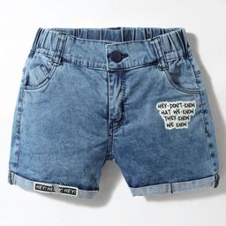 Olio Kids Denim Knit Above Knee Length Shorts With Friends Theme Print - Blue-image-25