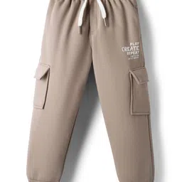 smarty boys Smarty Sniker Knit Full Length Lounge Pants with Cargo Pockets & Text Print - Beige-picture-3