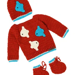 The Original Knit Full Sleeves Fishes Embroidered Sweater With Cap & Socks Set - Rust Orange-picture-18