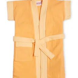 BUMZEE Terry Cotton Woven Half Sleeves Bathrobe - Orange-picture-3