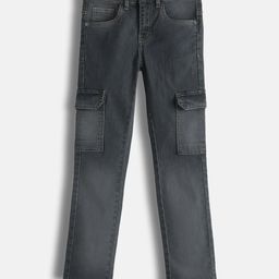 Urbano Juniors Boys Slim Fit Stretchable Washed Denim Cargo Jeans with Pockets-image-53