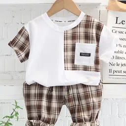 StyleCast x Revolte Boys Checked Round Neck Pure Cotton T-shirt With Shorts-99