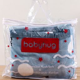 Babyhug Premium Reversible Plush Soft & Warm Double Layer Blanket Giraffe Print - Blue image 4