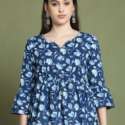 Merira Women Floral Jaipuri Printed Waist Tie-Ups V-Neck Cotton Empire Top-image-65