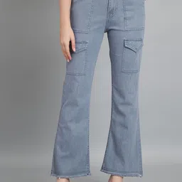 CORSICA Women High-Rise Light Fade Stretchable Cargo Styles Bootcut Croped Denim Jeans-image-44