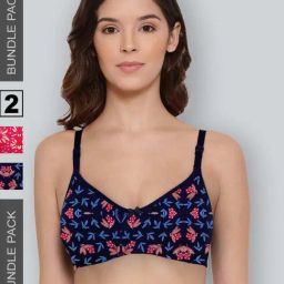 Lyra Navy & Fuchsia Cotton Printed T-Shirt Bras - Pack Of 2-picture-15