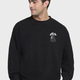 Bewakoof Black Loose Fit Graphic Print Oversized Sweatshirt-image-97