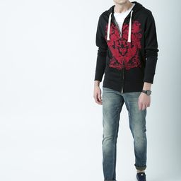 Huetrap Men Black Printed Hooded Sweatshirt-image-84