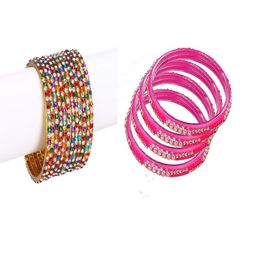SOMIL Set Of 16 Multi Artificial Stones and Beads Glass Bangles-image-3