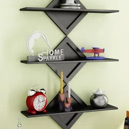 Home Sparkle Set of 3 Black Wall Shelves-12