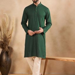 SWAGG INDIA Geometric Woven Design Mandarin Collar Straight Kurta-image-15