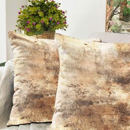Blue Grass Brown & Grey 2 Pieces Abstract Velvet Square Cushion Covers-image-32