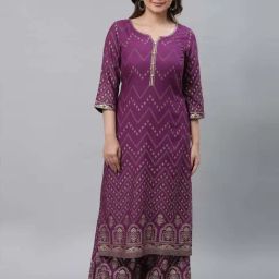 Aurelia Purple Printed Straight Kurta-image-76