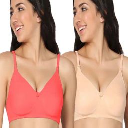 IN CARE Red & Peach Cotton T-Shirt Bras - Pack Of 2-image-43