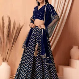 DIVASTRI Embellished Sequinned Semi-Stitched Lehenga & Unstitched Blouse With Dupatta-picture-13