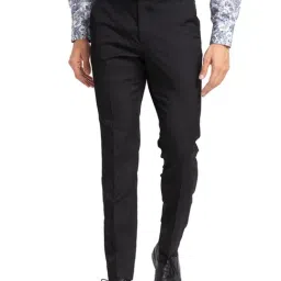 Park Avenue Black Super Slim Fit Checks Trousers-image-63