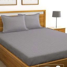 Bianca Hilton Grey Cotton 210 TC King Bedsheet with Pillow Cover and Pillow-picture-26