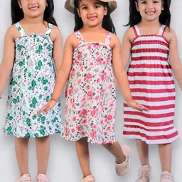CHANDRIKA Girls Set of 3 Knee Length Printed Casual Dress-picture-3