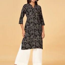 Rangmanch by Pantaloons Black Floral Print Straight Kurta-picture-3