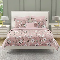 SWAYAM Pink & White Floral 210 TC King Bedsheet with 2 Pillow Covers-image-52