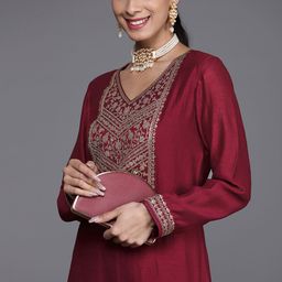 Libas Women Maroon Ethnic Motifs Embroidered Embellished Yoke Design Kurta-17