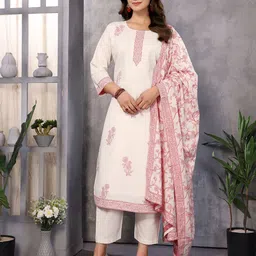 Royal Export Floral Printed Round Neck Straight Kurta With Trouser & Dupatta-53