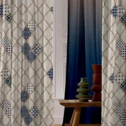 SPACES DRAPE STORY Elegant Printed Blue & Cream Polyester 7 ft Door Curtains - Set of 4 image 2