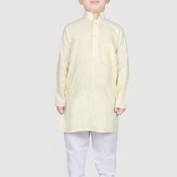 SG YUVRAJ Boys Yellow & White Solid Brocade Kurta with Pyjamas-13