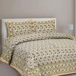 Lali Prints Brown & White Floral Printed 210 TC Cotton King Bedsheet Set 2.36 m x 2.75 m-image-49