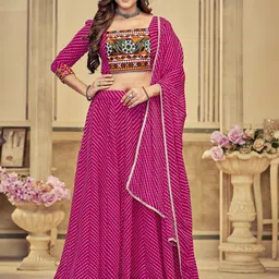 KALINI Embroidered Thread Work Semi-Stitched Lehenga & Unstitched Blouse With Dupatta-picture-9