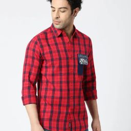 SOLEMIO Red & Navy Slim Fit Checks Shirt-picture-5