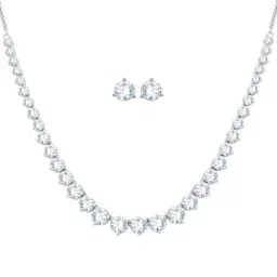 Anayra 92.5 Sterling Silver Single Line Solitaire Necklace & Earrings Set-image-58