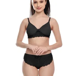 FIMS Black Lace Work Bra Panty Set-image-49