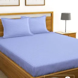 Bianca Hilton Pery Blue Cotton 210 TC King Bedsheet with Pillow Cover and Pillow-image-66
