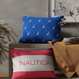 Nautica Logo Stripe Blue & Coral Microfibre 300 GSM Premium Cushion Covers - Set of 2-image-95