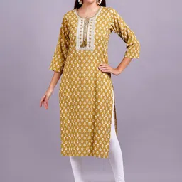 JC4U Floral Printed Floral Tie-Up Neck Straight Kurta-image-95