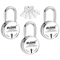 ALONE LOCKS Round 65 mm Steel Chrome 5 Keys Double Locking Padlock (Pack of 3)-11