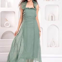 HIGHLIGHT FASHION EXPORT Women Self Design Halter Neck Ruffles Fit & Flare Maxi Dress-image-23